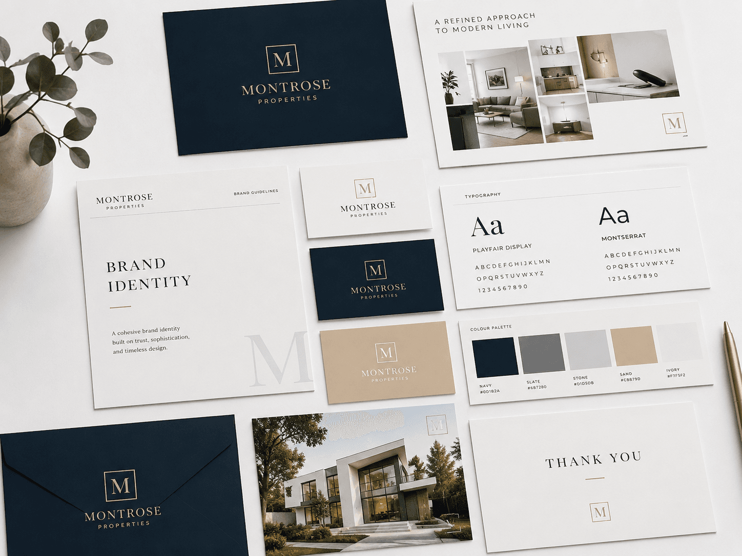 AIONIQS brand identity spread — logo, business cards and visual guidelines